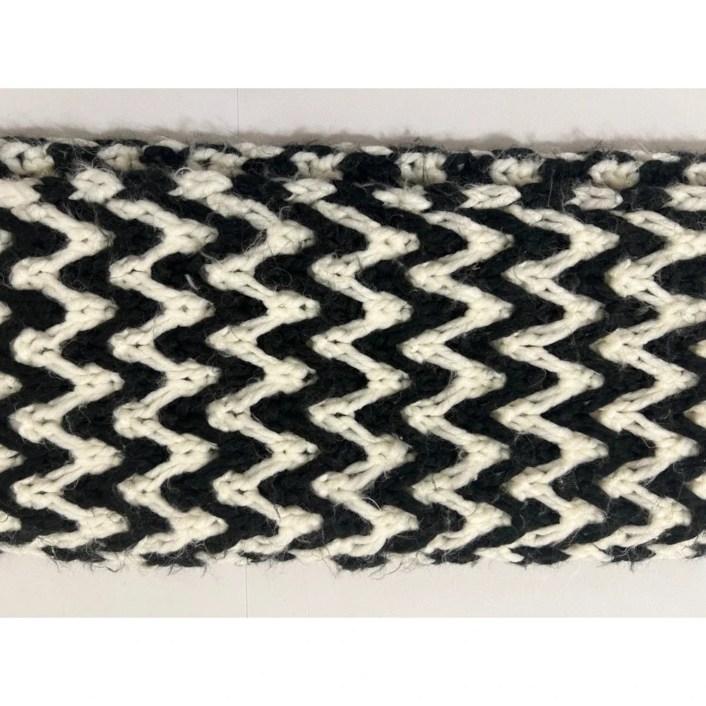 Black White Chevron Zigzag Knit Scarf‎ Fringe Boho Winter Warm Accessory